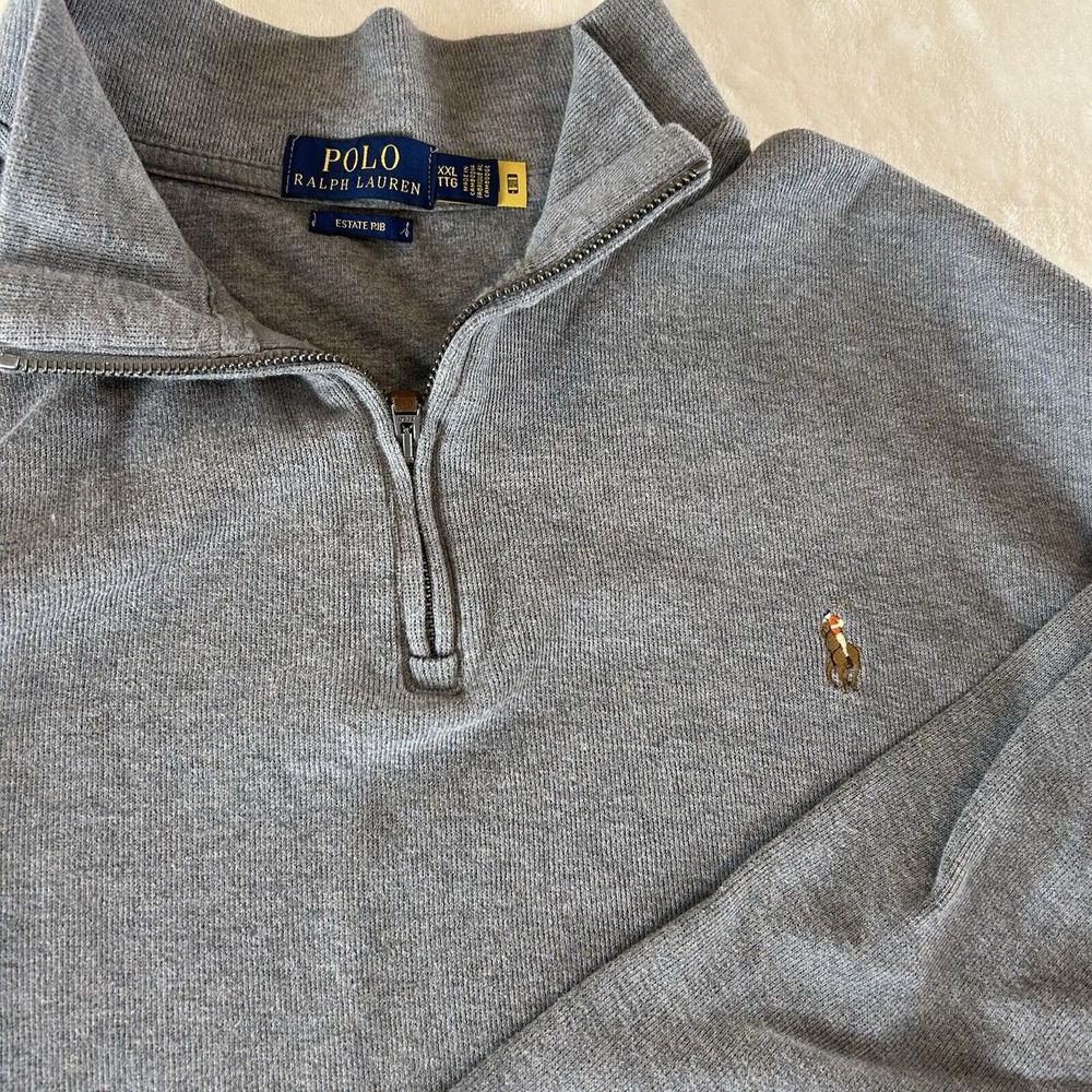 Polo Ralph Lauren Sweater 2XL Gray Estate Rib Flesh Pony 1/4 Zip Long Sleeve XXL